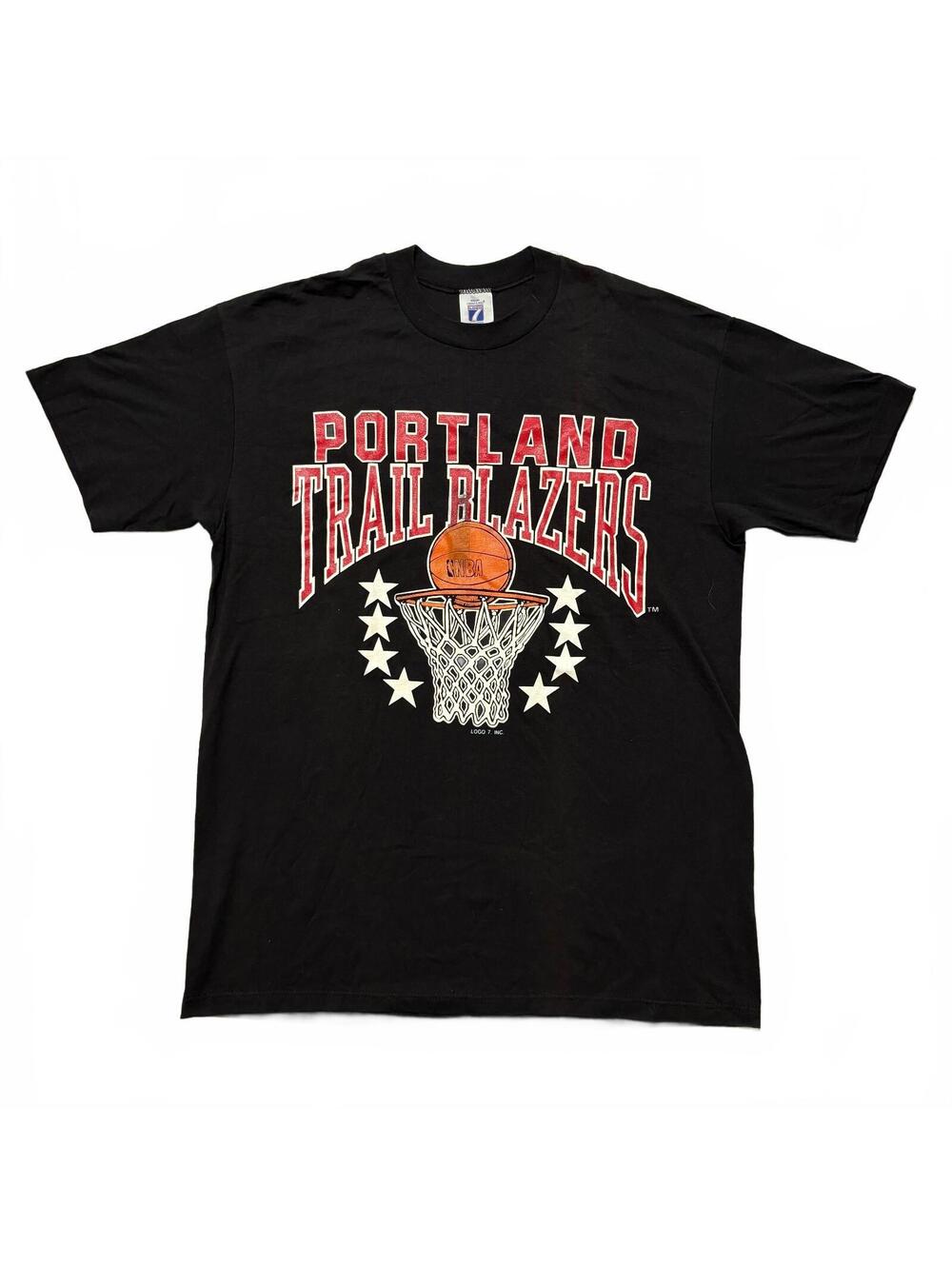 VTG 90's Logo 7 Portland Trail Blazers NBA Basketball Graphic T-Shirt XL Black